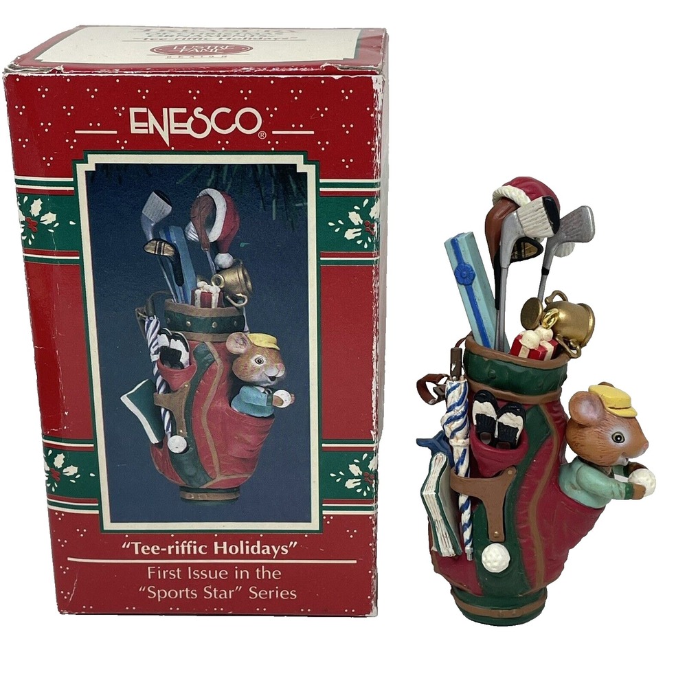 1992 Enesco Christmas‎ Ornament Tee-riffic Holidays Mouse Golfing 1st Issue